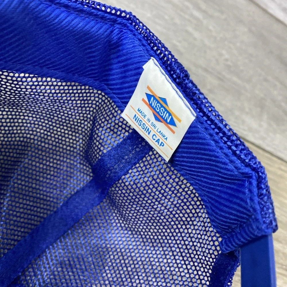 Vintage Nissin Fastline Trucker‎ Hat Royal Blue Mesh Snapback Racing Cap Foam